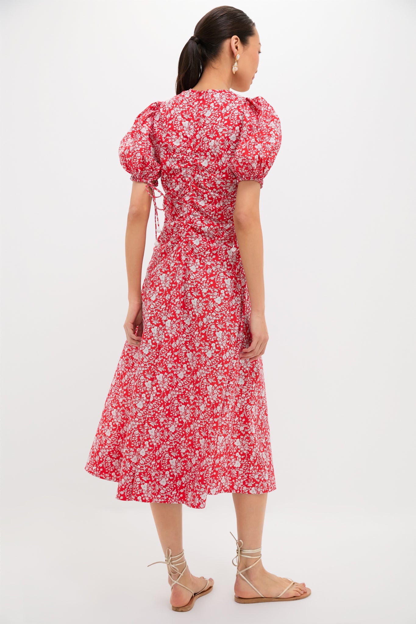 Red Lucille Liberty Print Short Sleeve Midi Dress
