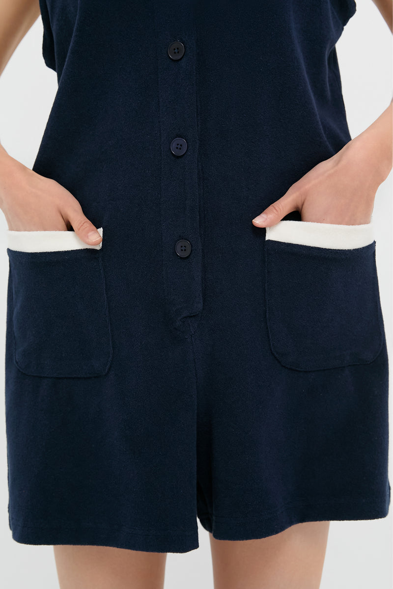 Navy Terrycloth Myla Romper Coverup