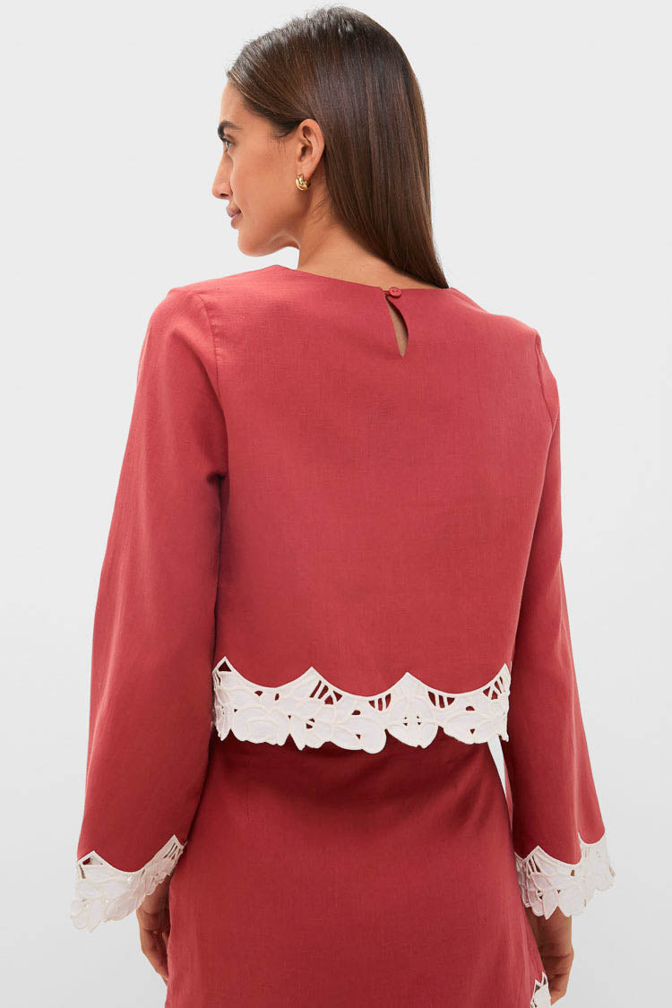 Red Eyelet Trim Cotton Linen Maxine Top