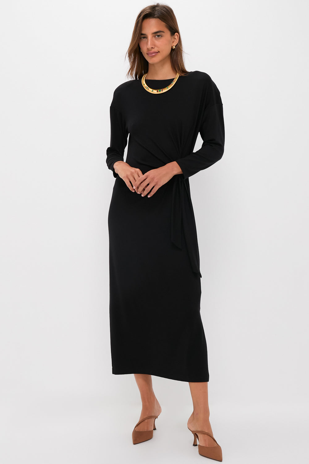 strapless open back dress Black Side Tie Elspeth Maxi Dress