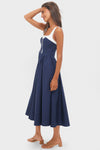 Navy Tie Detail Midi Dress