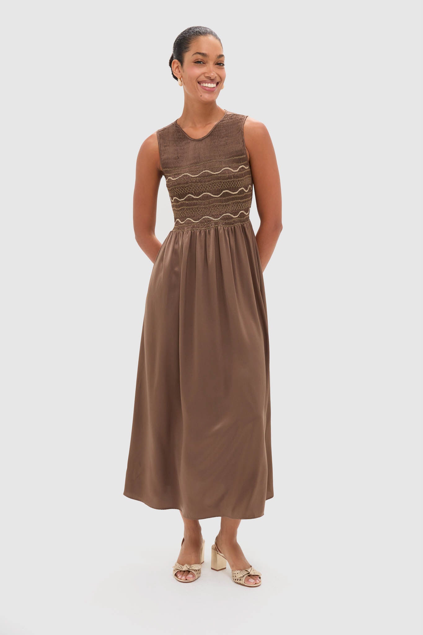 brown silk cocktail dress Regio Brown Silk Gioia Midi Dress
