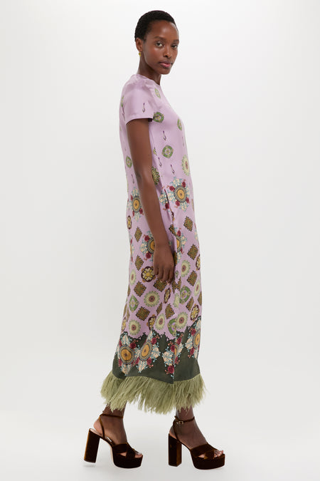 Nucleus Pink Placee Swing Dress with Feathers