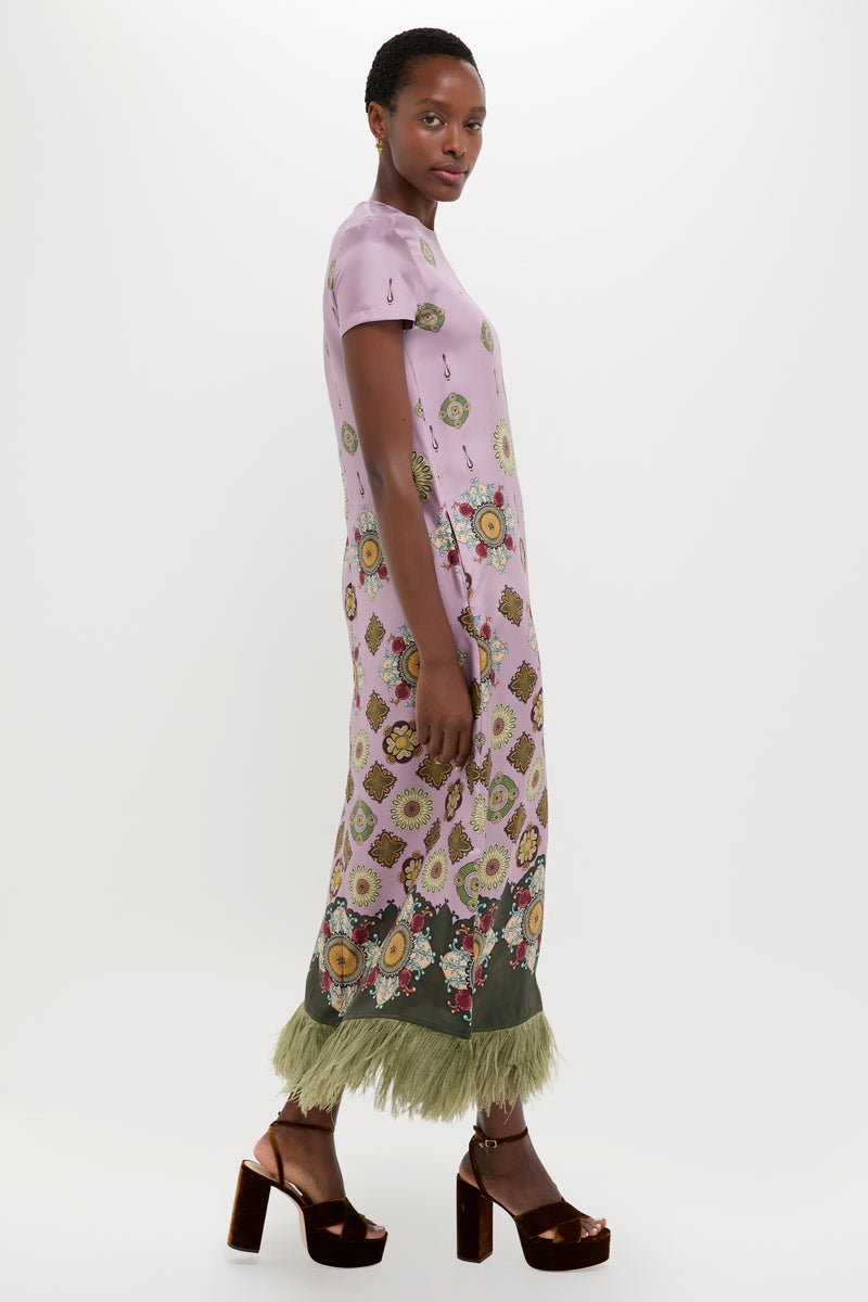 Nucleus Pink Placee Swing Dress with Feathers