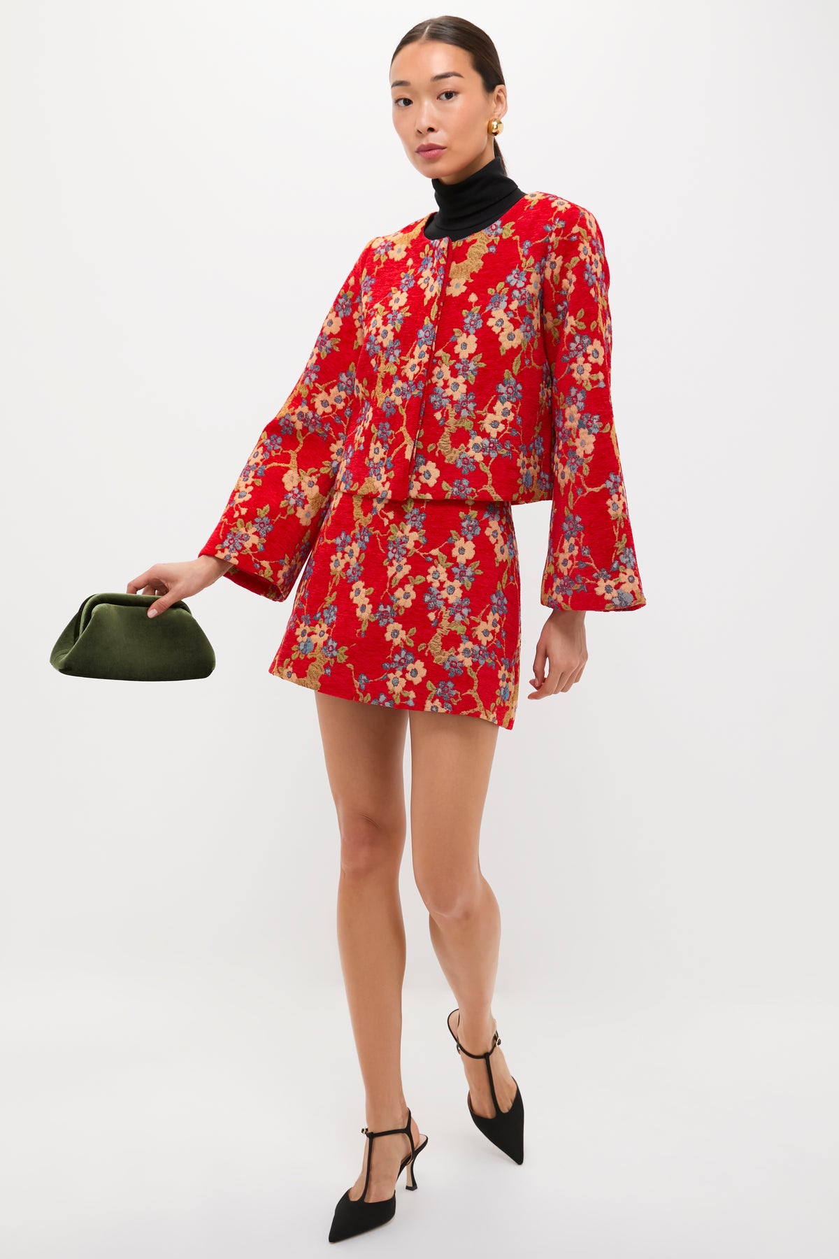 Sakura Blossom Chenille Jacquard Meg A-Line Mini Skirt