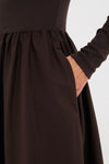 Squire Brown Rib Knit Crew Neck Long Sleeve A-Line Dress