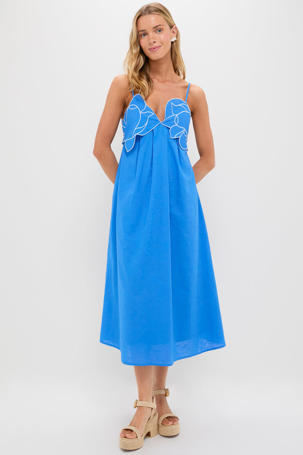 Sea Blue Flower Applique Iris Maxi Dress