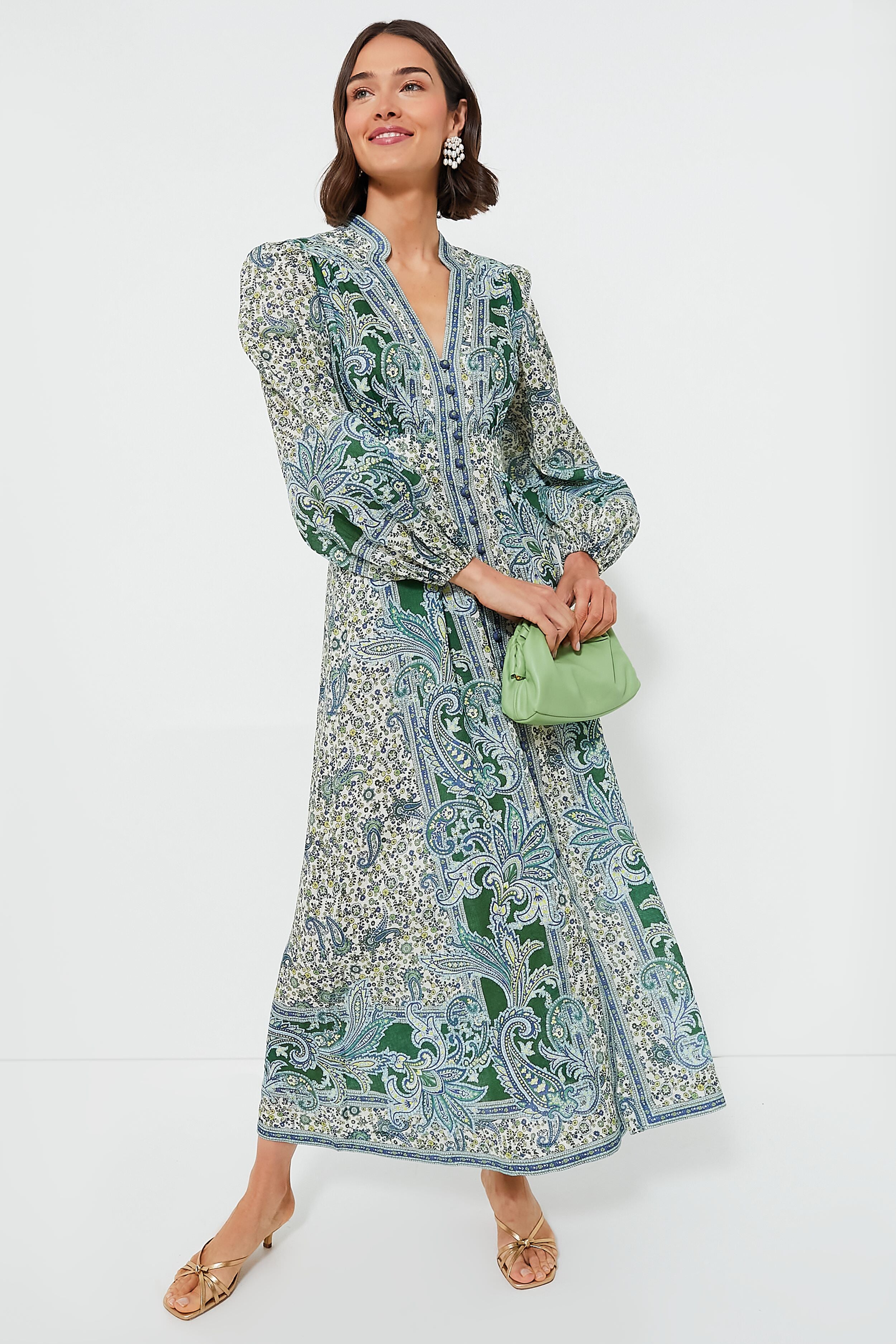 chinese dress ladies Green Paisley Ottie Plunge Midi Dress