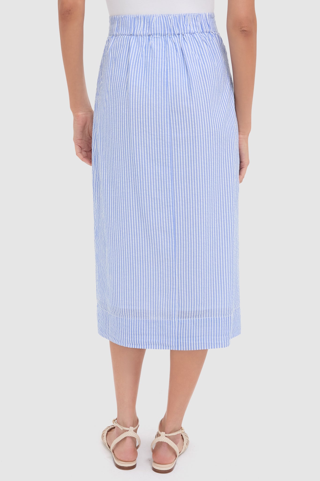 Blue and White Button Front Skirt