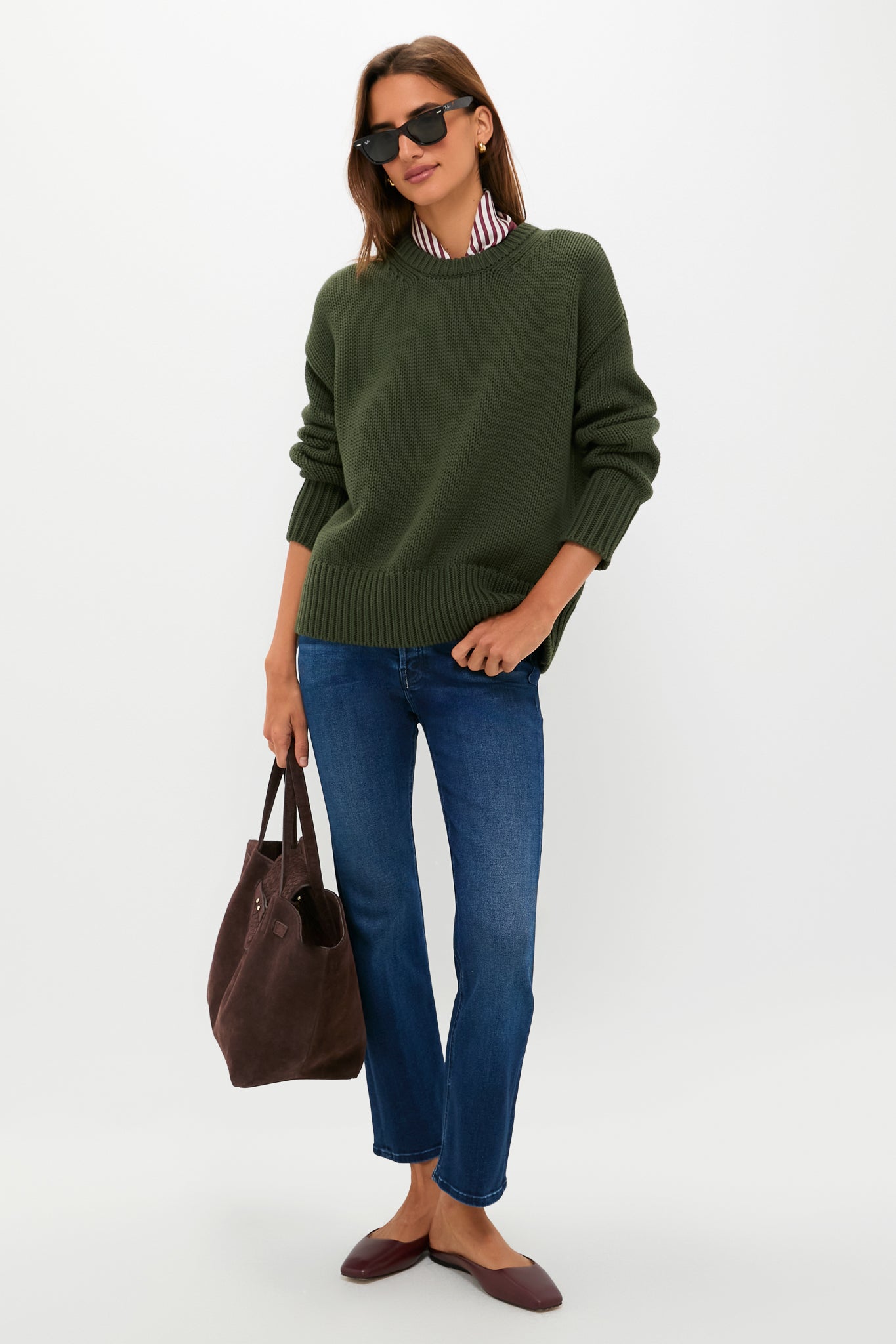 Hunter Green Cotton Cliff Crewneck Sweater