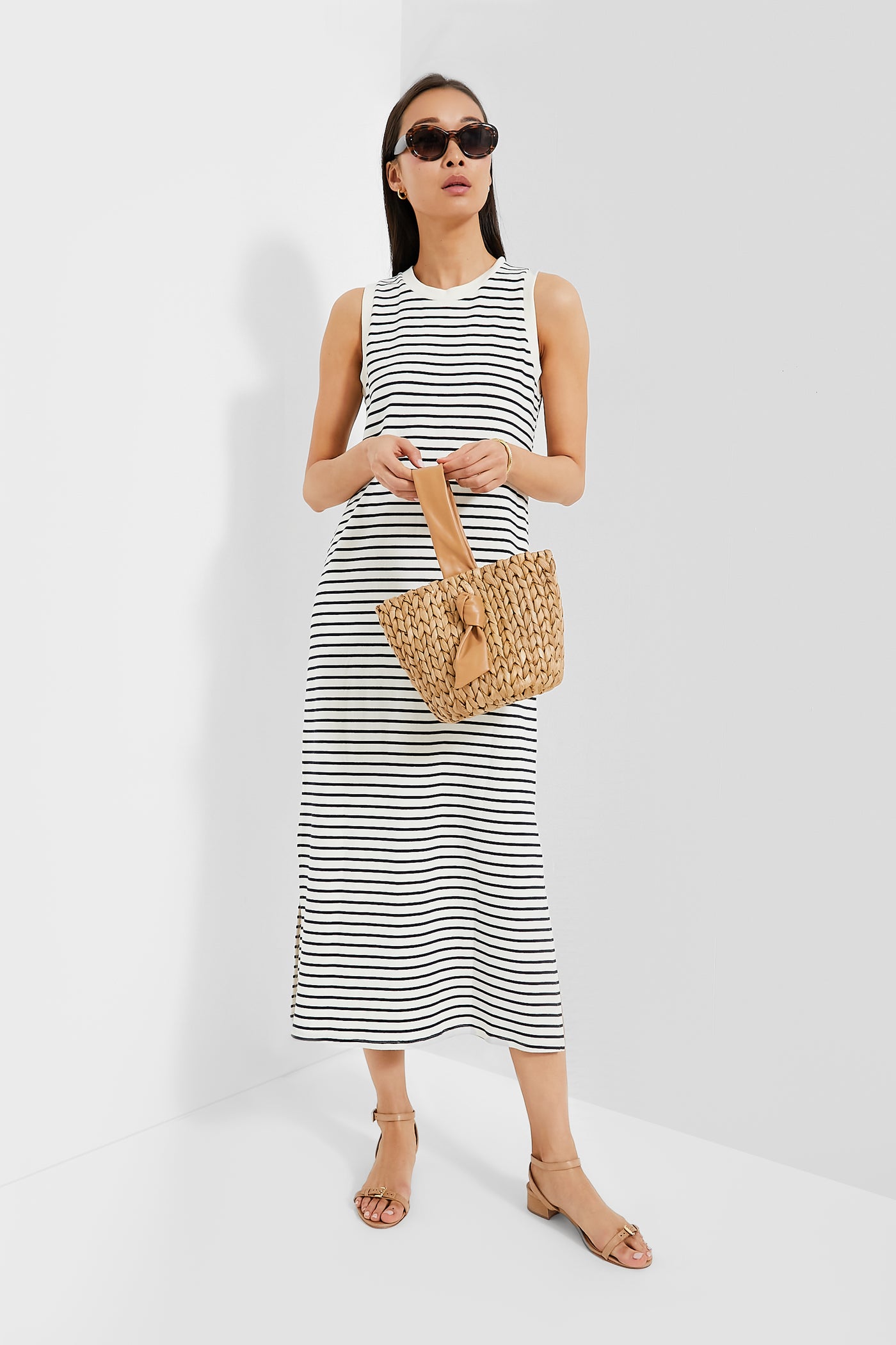 go couture sleeveless maxi stripe dress Go Couture | Dresses | Go Couture Sleeveless Maxi Stripe Knit Dress Gray White Size M Nwt