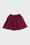 Classic Red Blue Check Gianna Skirt with a fun, effortless A-line silhouette and elastic waist, featuring ruffle trim for a high-end, vibrant look.