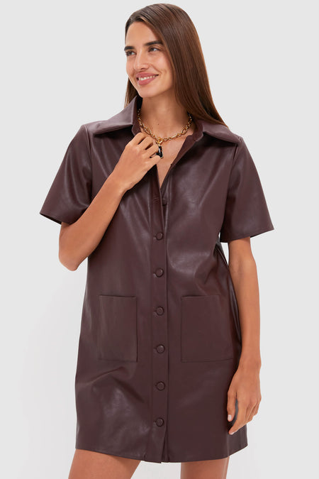 Merlot Leather Violetta Shirt Dress