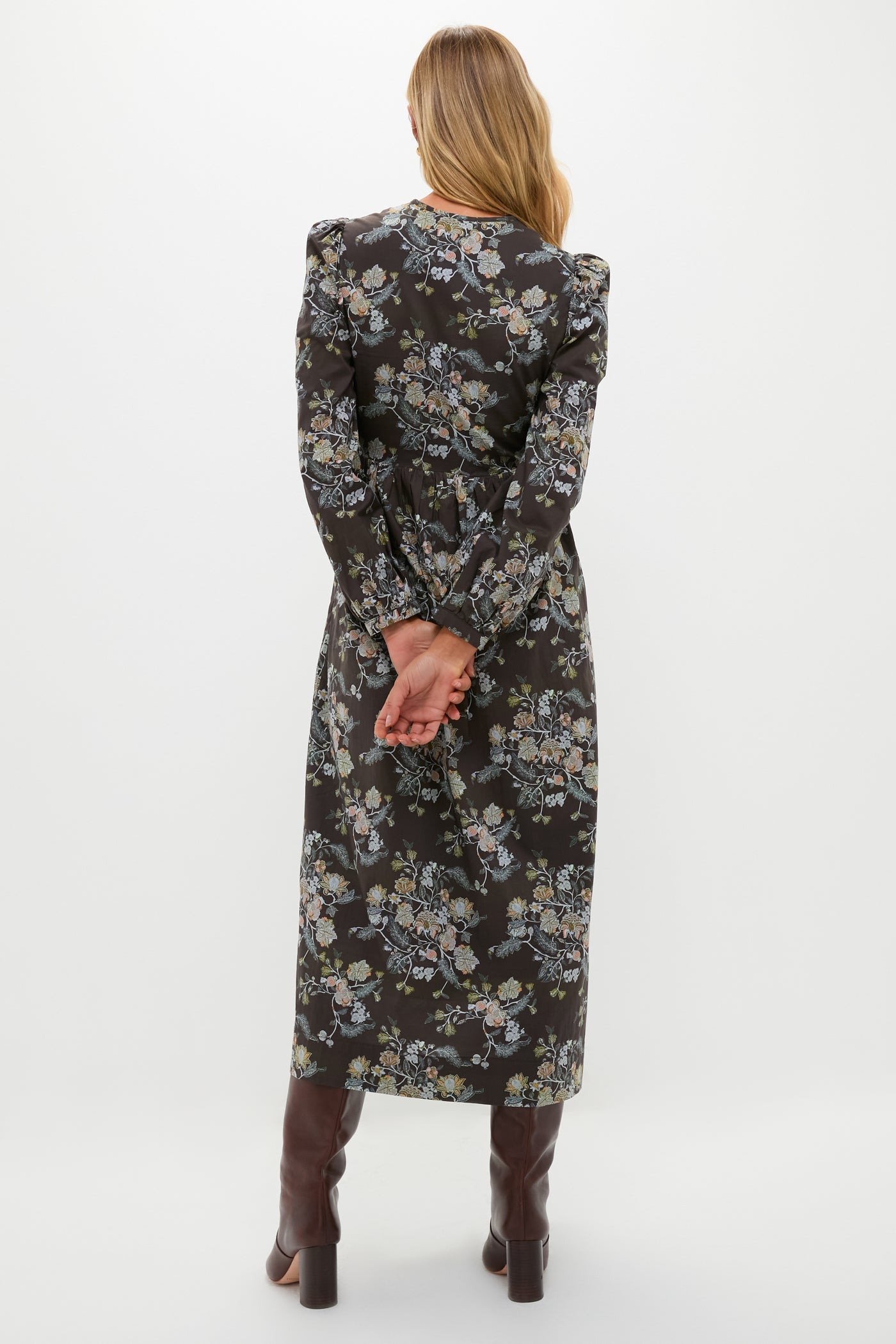 Hyacinth House Long Sleeve Brown Multi Floral Oslo Midi Dress Brown Multi Floral / XS Hyacinth House Long Sleeve Brown Multi Floral Oslo Midi Dress Brown Multi Floral / XS
