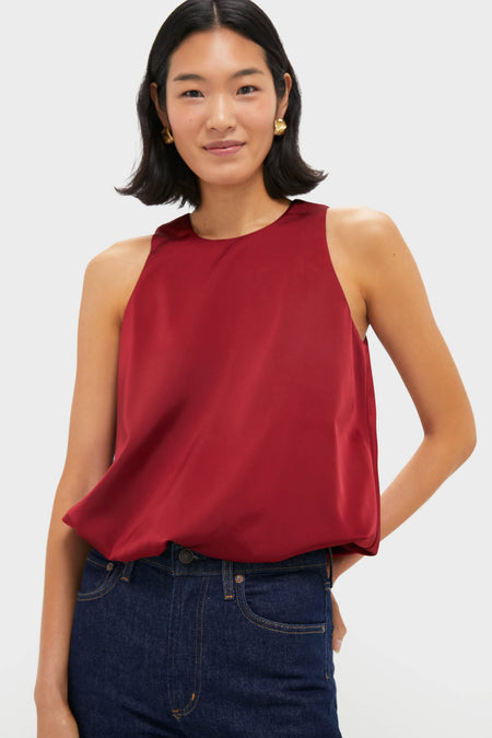 Red Satin Ramona Bubble Hem Top