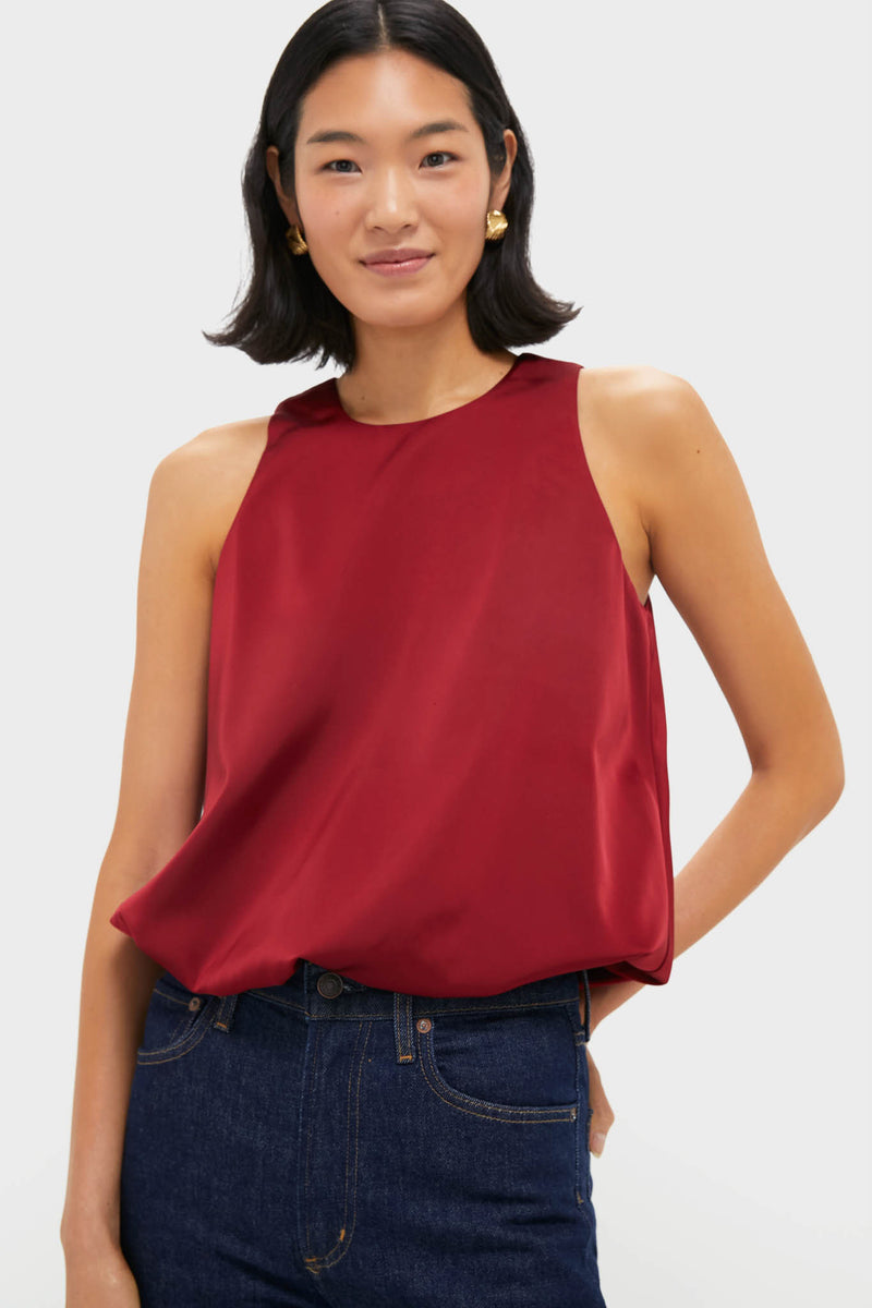 Red Satin Ramona Bubble Hem Top