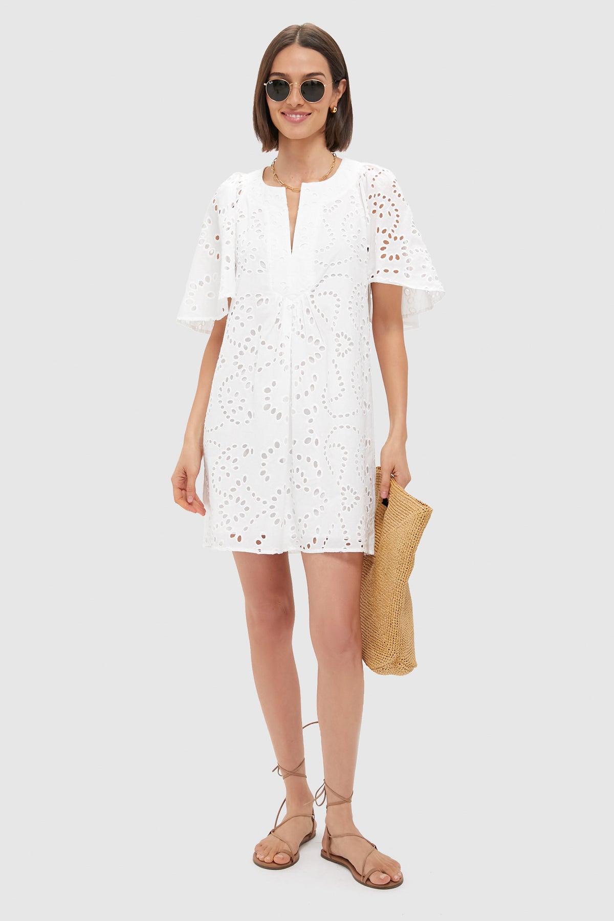 White Eyelet Finley Flutter Sleeve Dress