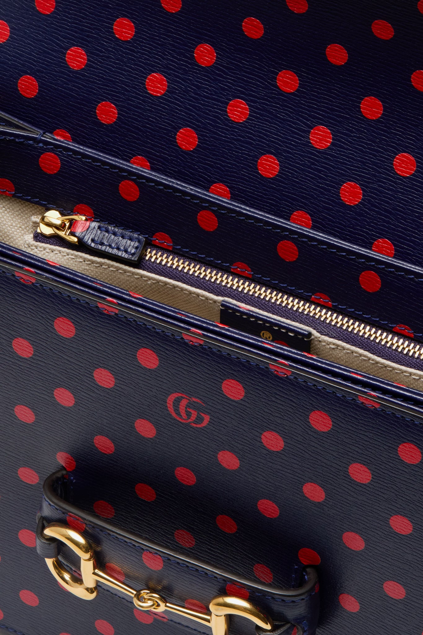 Gucci Blue Horsebit Polka Dot And Blue Leather Shoulder Bag