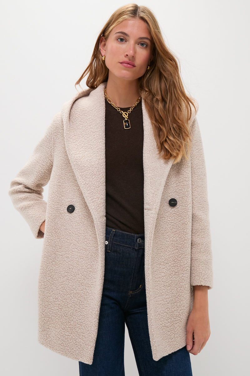 Almond Hooded Double Breasted Boucle Jacket