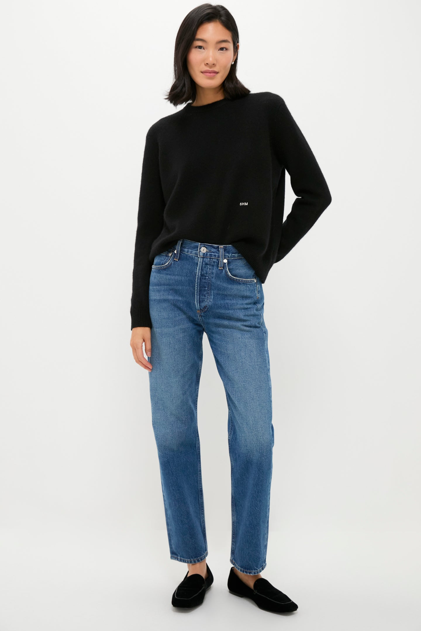 Black Cashmere Boyfriend Bodie Crewneck