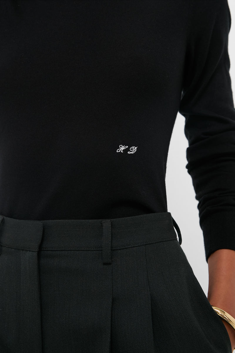 Black Cashmere Silk Long Sleeve Katie Tee