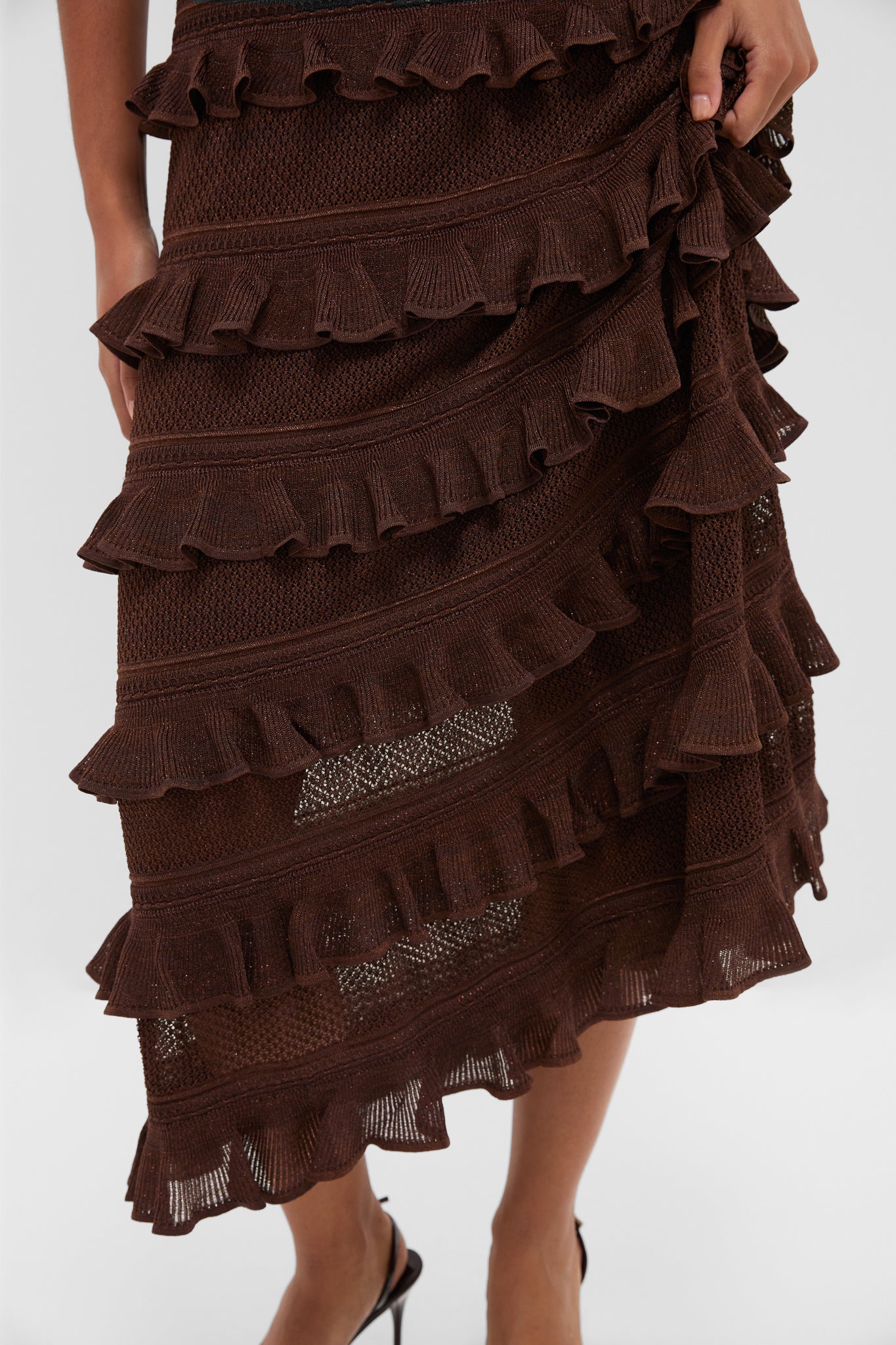 Metallic Chocolate Hypnotic Lace Frill Midi Dress | Zimmermann
