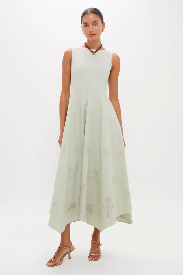 Pistachio Jacqueline Asymmetrical Hem Midi Dress | CLEA