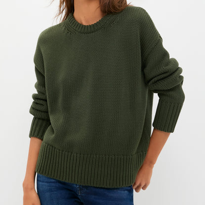 Hunter Green Cotton Cliff Crewneck Sweater