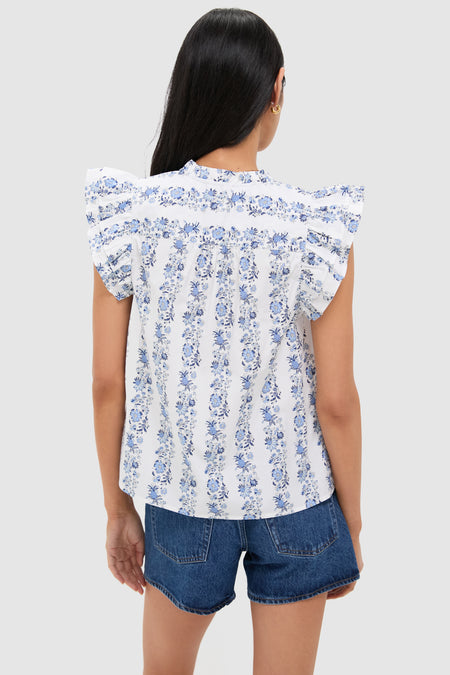 Bella Floral White Ruffle Sleeve Popover