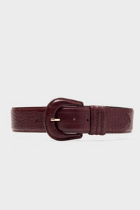 Oxblood Croc-Embossed Waist Belt