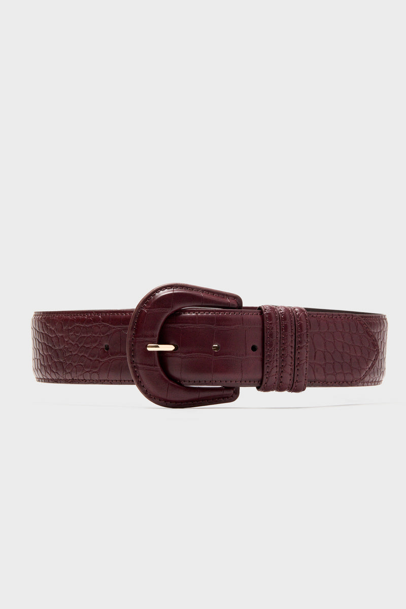 Oxblood Croc-Embossed Waist Belt