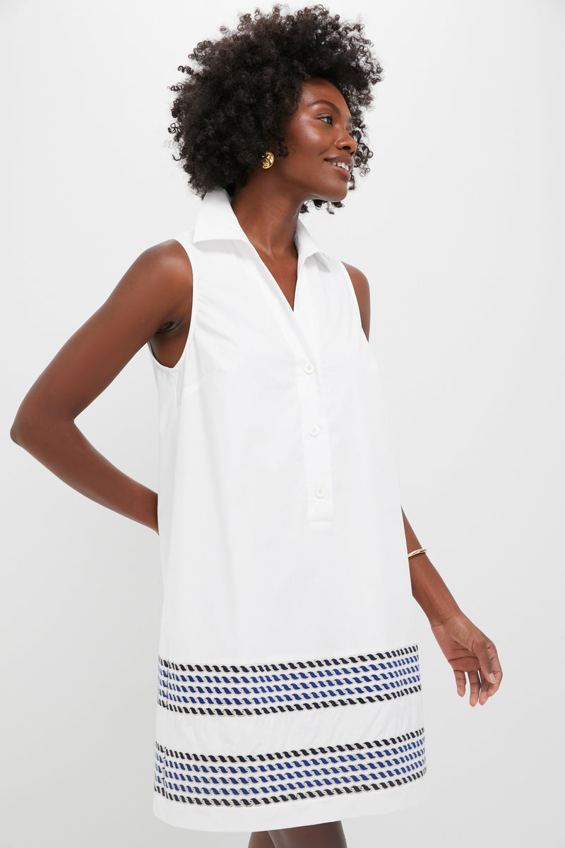 White High Tide Embroidered Stripe Sleeveless Collier Dress