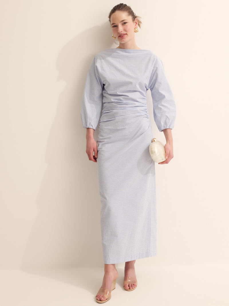 Blue and Ivory Seersucker Ezra Dress