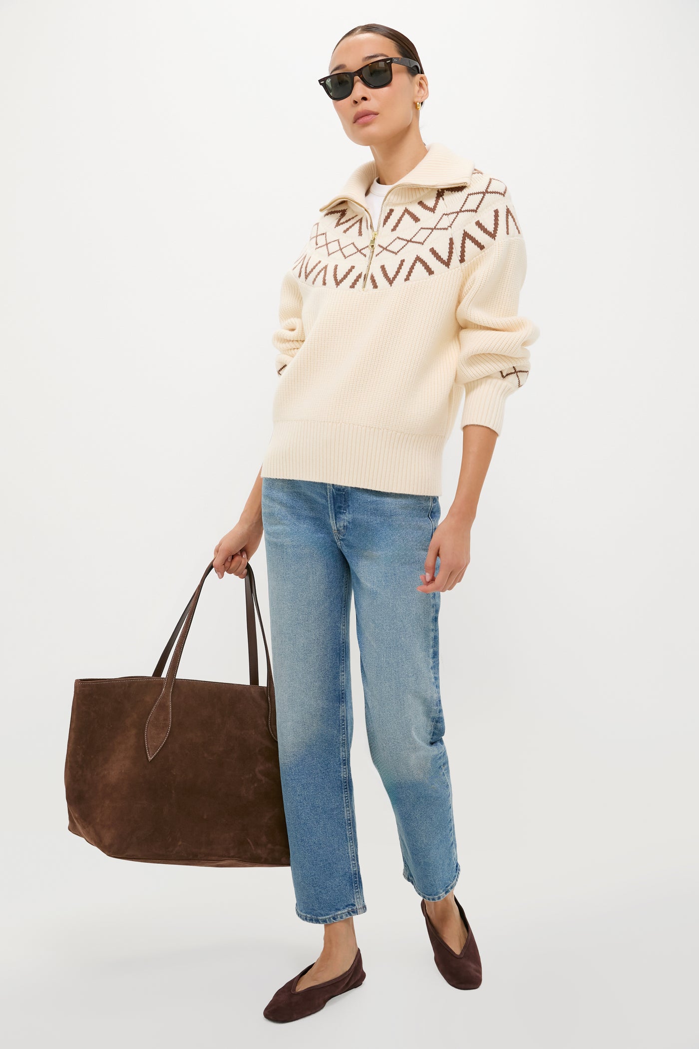 Whitecap Grey Sigrid Fairisle Half Zip Knit
