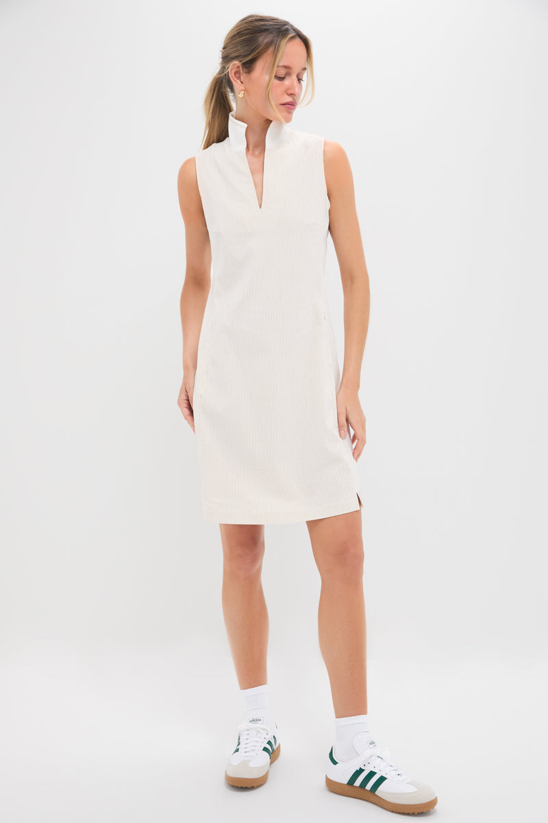 Khaki and White Stripe Performance Seersucker Briar Golf Dress