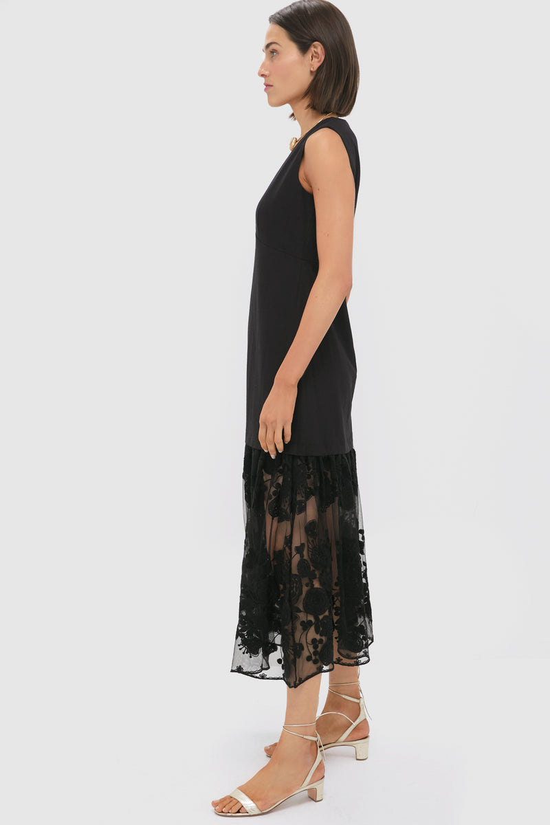Black Arielle Lace V-Neck Midi Dress