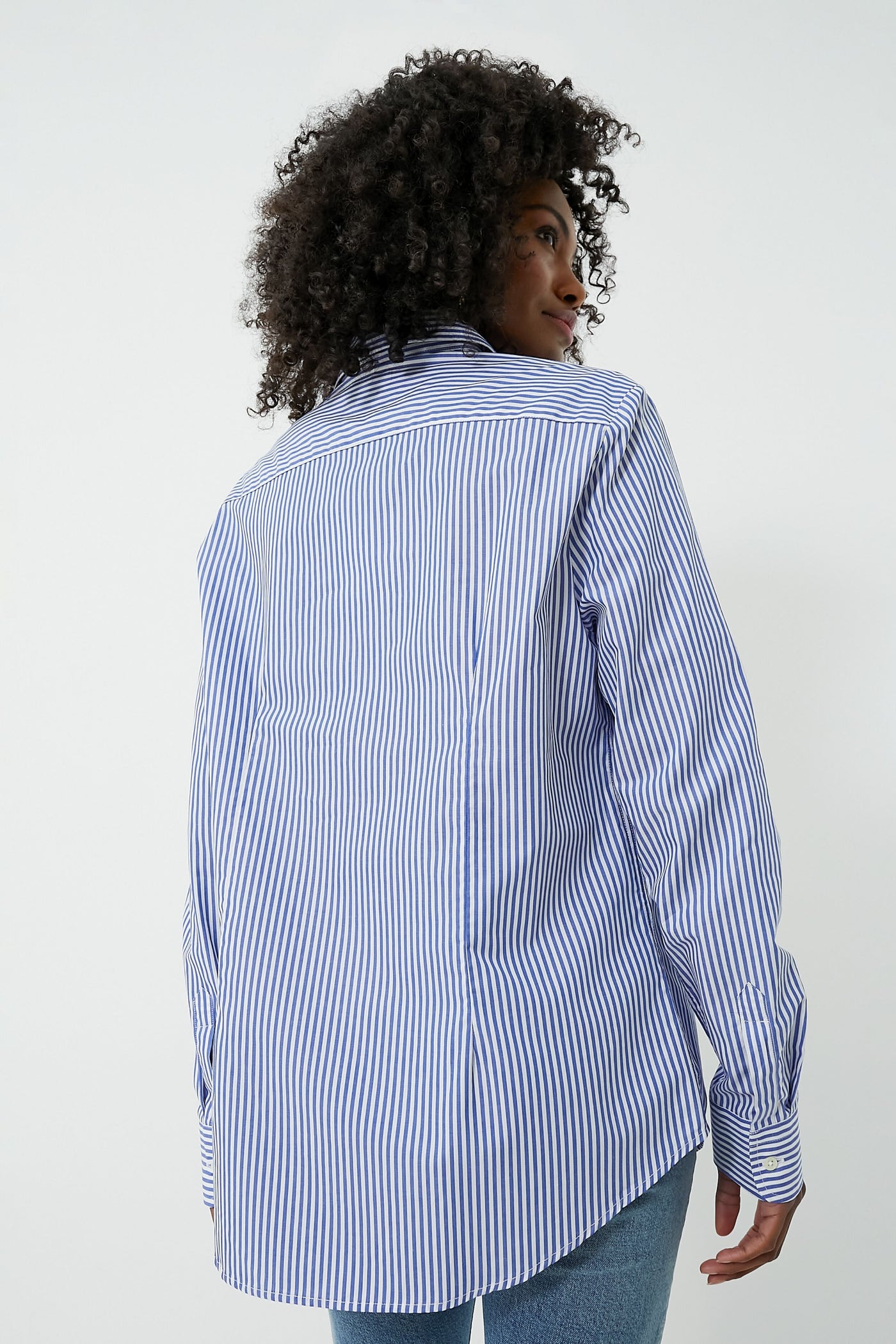 Blue and White Stripe Boyfriend Shirt