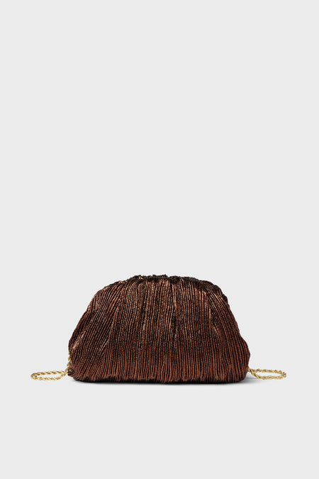 Mocha Lame Bailey Pleated Clutch