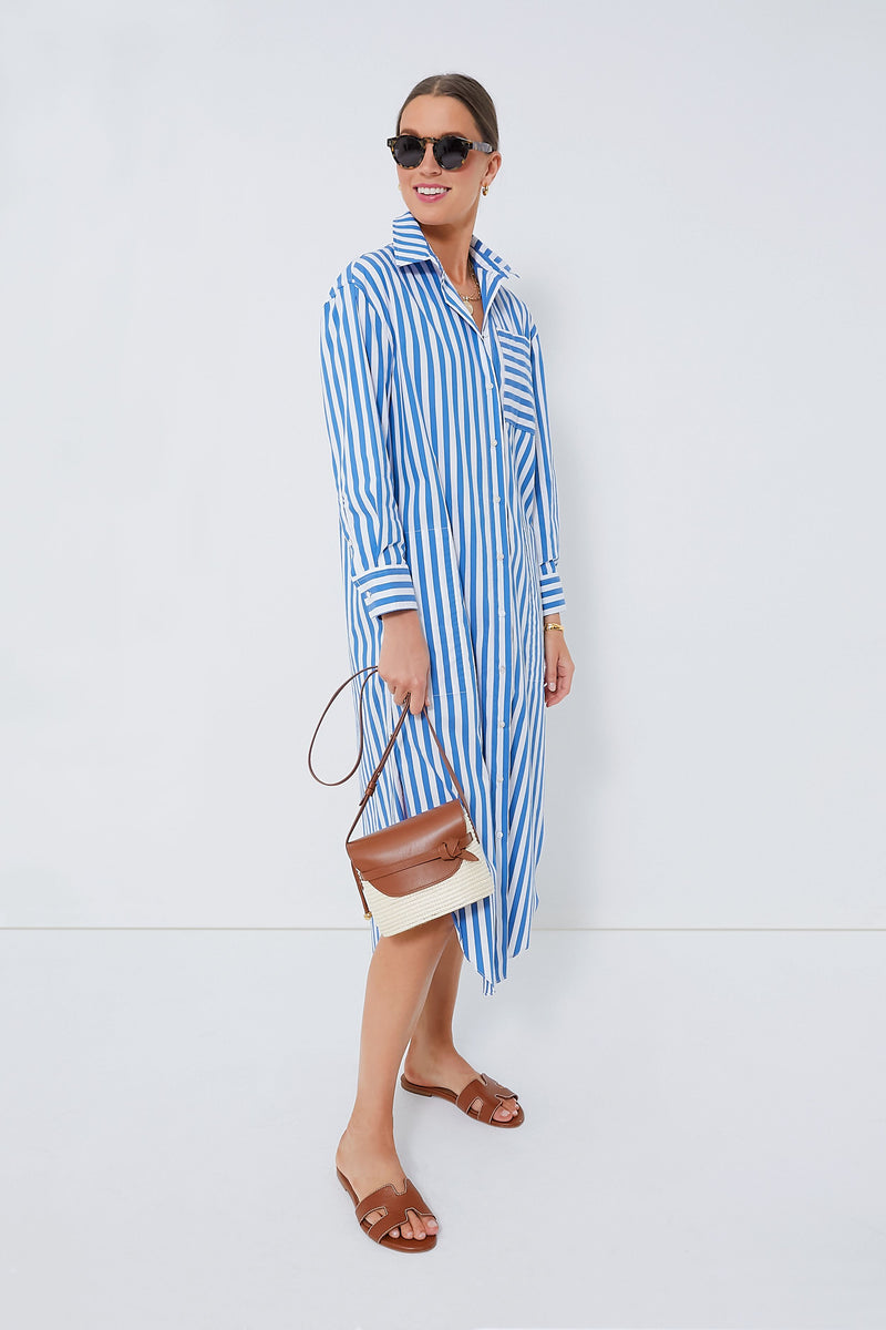 Blue Stripe Constance Maxi Shirt Dress
