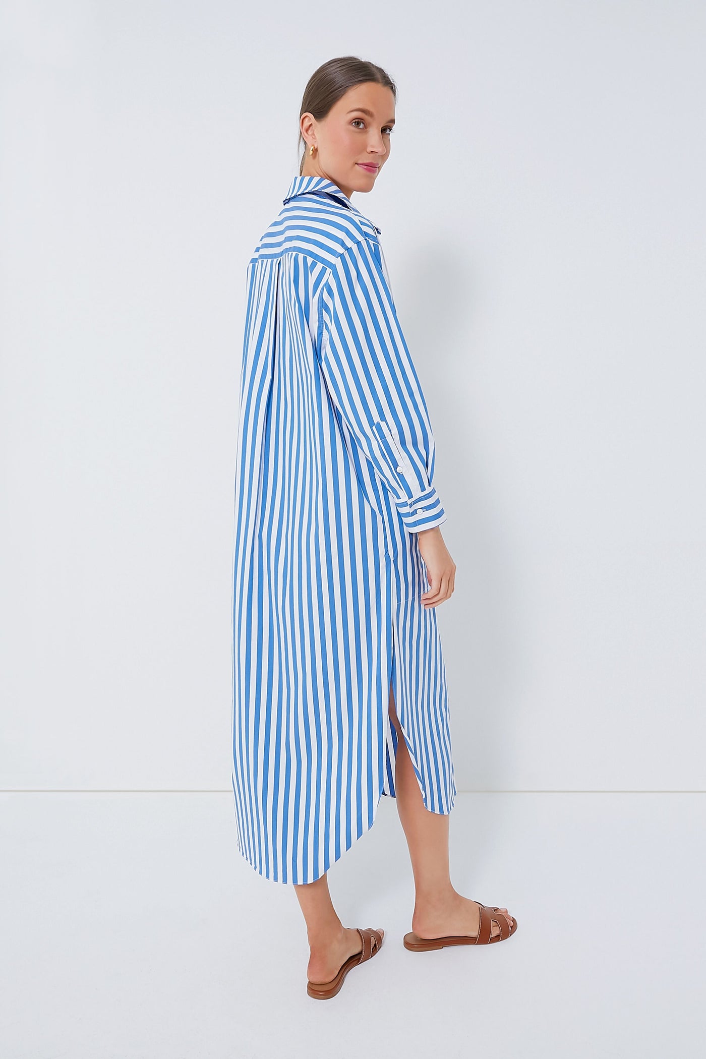 blue maxi shirt dress Sail to Sable Blue & White Maxi Shirt Dress BLUE/WHITE / M / JM26003