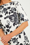 Black Flowers on Ivory Kora Rounded Twill Dress