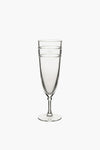 Juliska clear glass goblet featuring a short stem, wide base, and decorative bands around the upper bowl, from the Al Fresco Collection.