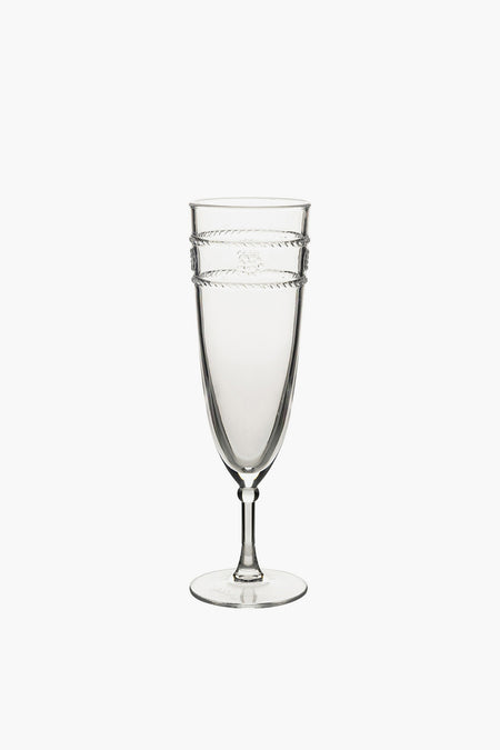 Juliska clear glass goblet featuring a short stem, wide base, and decorative bands around the upper bowl, from the Al Fresco Collection.