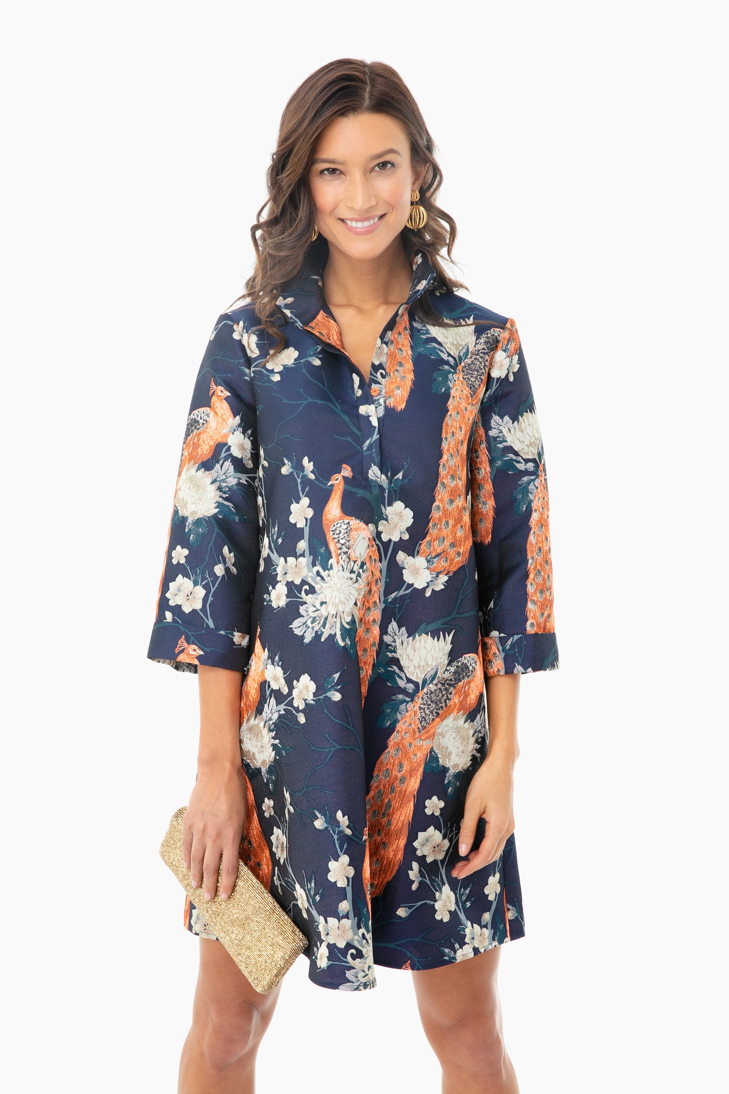 Metallic Peacock Jacquard Megan Dress