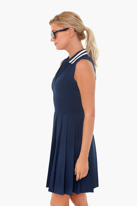 Navy Performance Pleated Golf Dress
