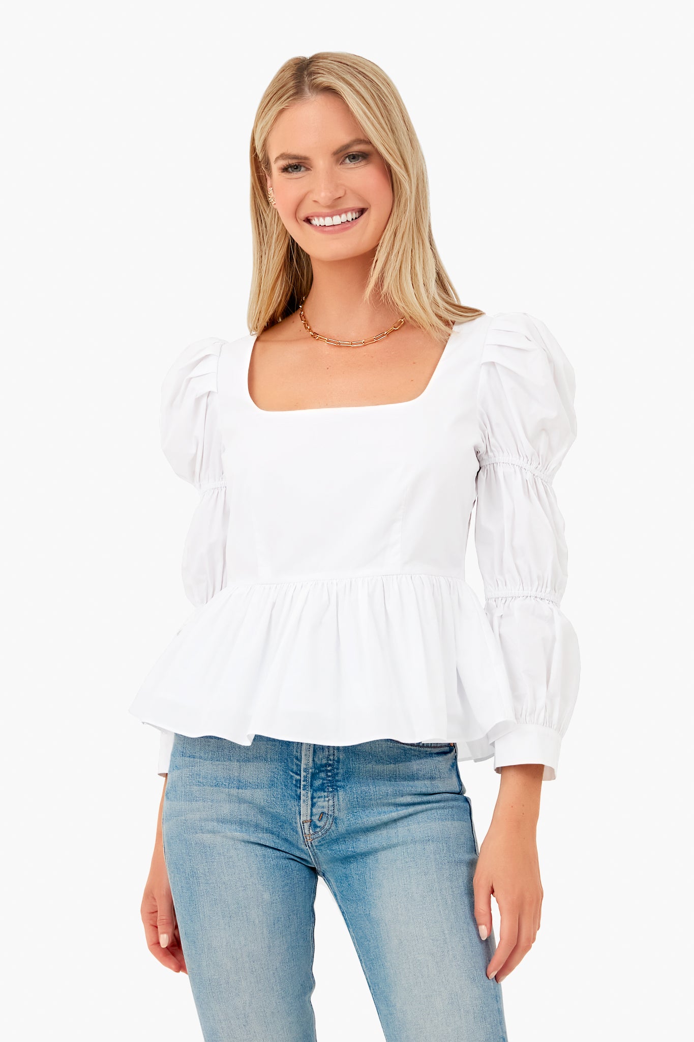 White Clemons Long Sleeve Puff Blouse