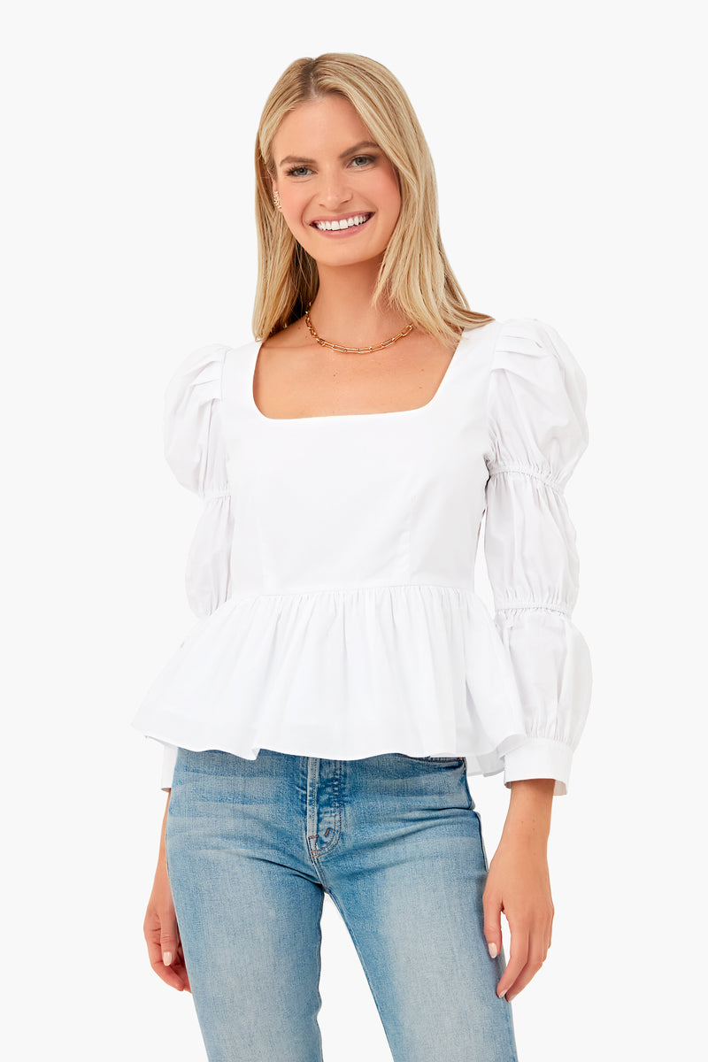 White Clemons Long Sleeve Puff Blouse