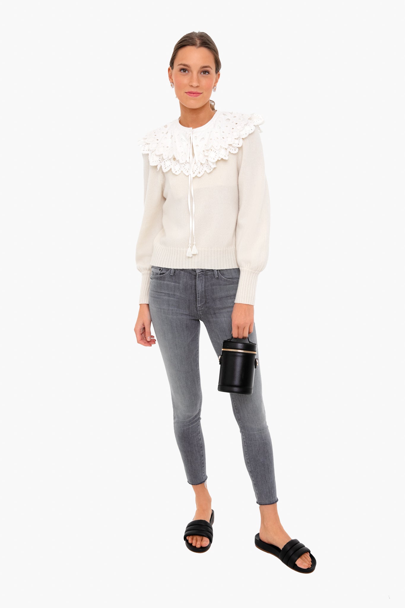 White Hazel Eyelet Long Sleeve Sweater