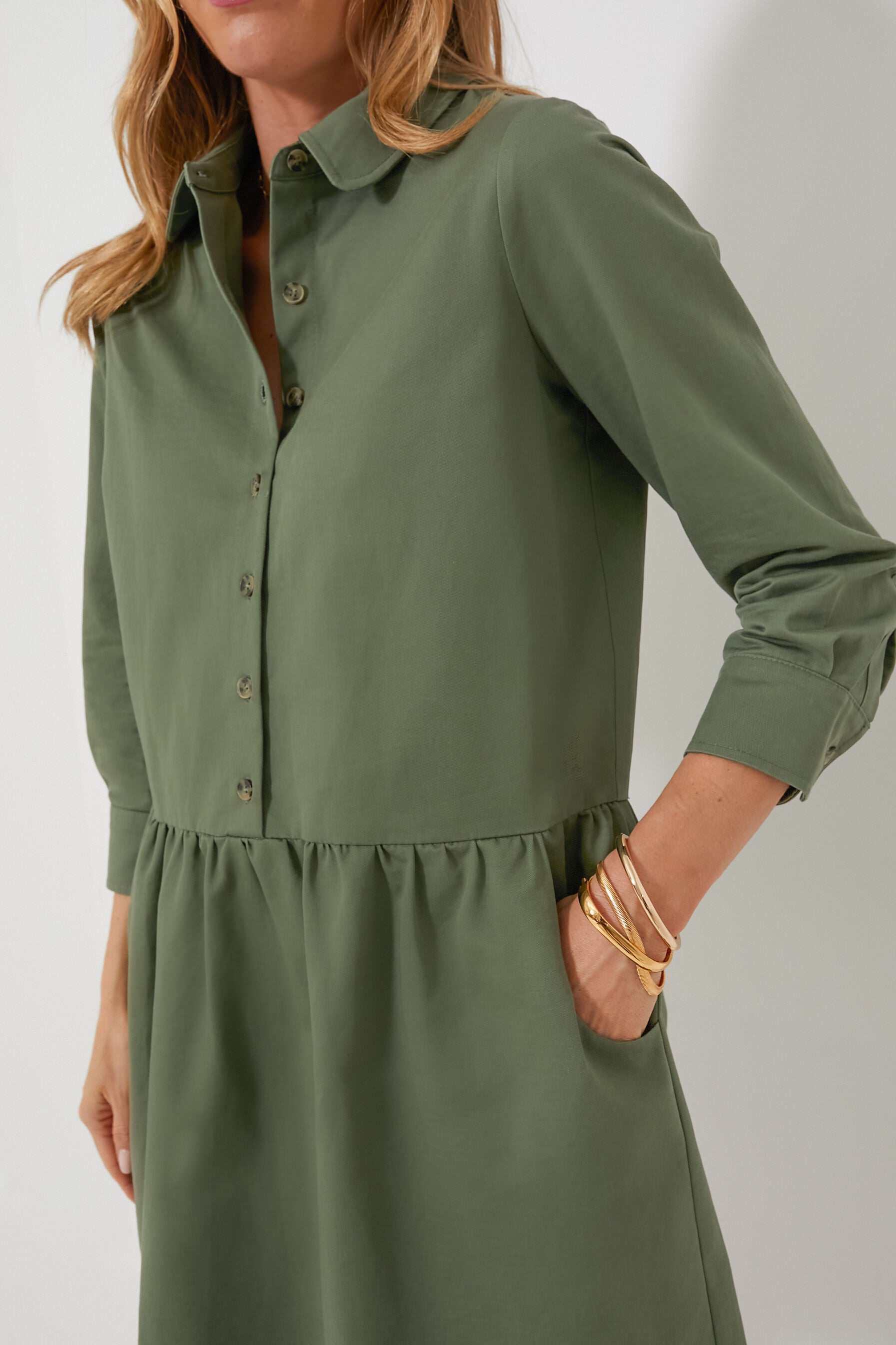 Jade Green Stretch Twill Hayes Dress