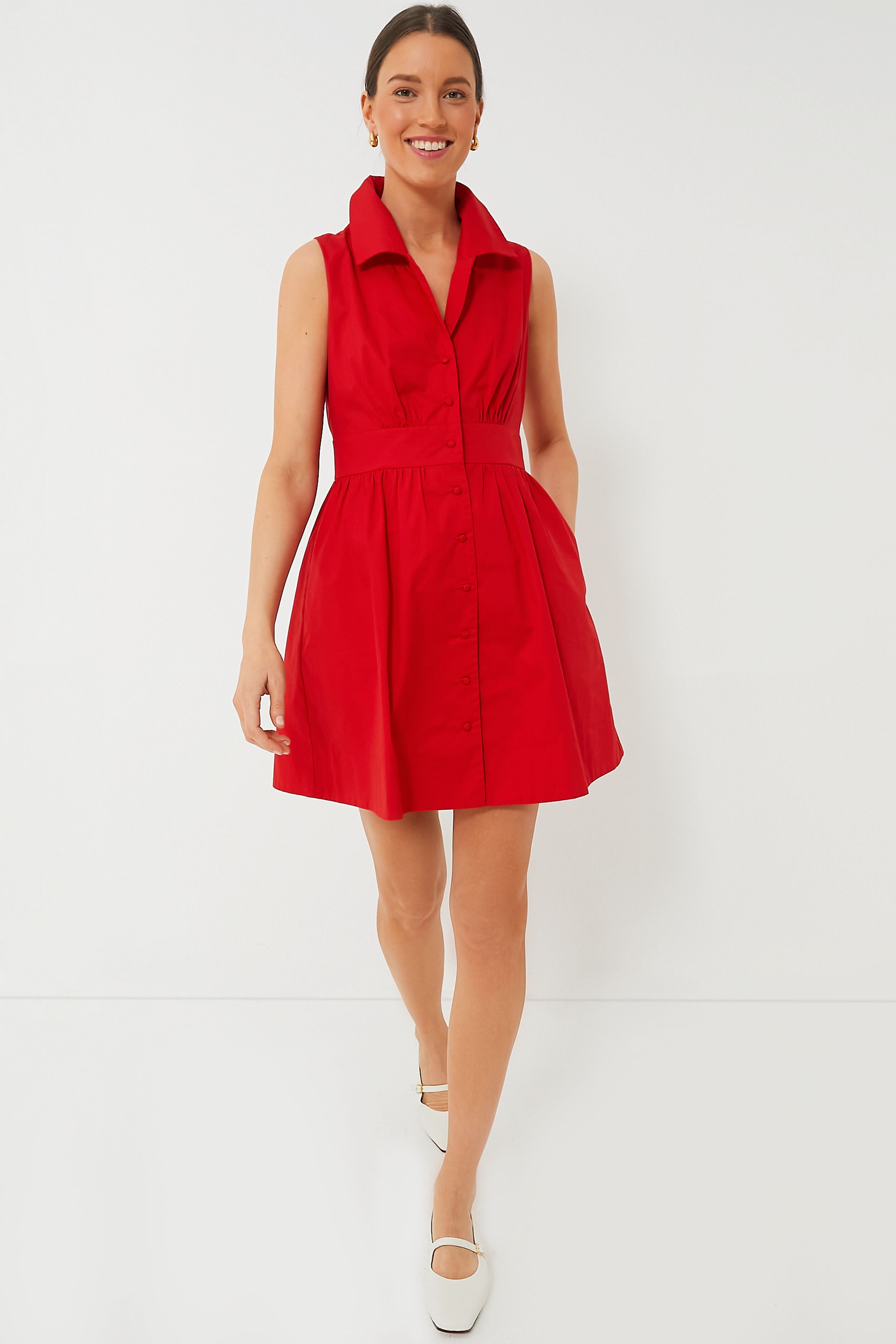 Red Sleeveless Noelle Shirt Dress | Pomander Place